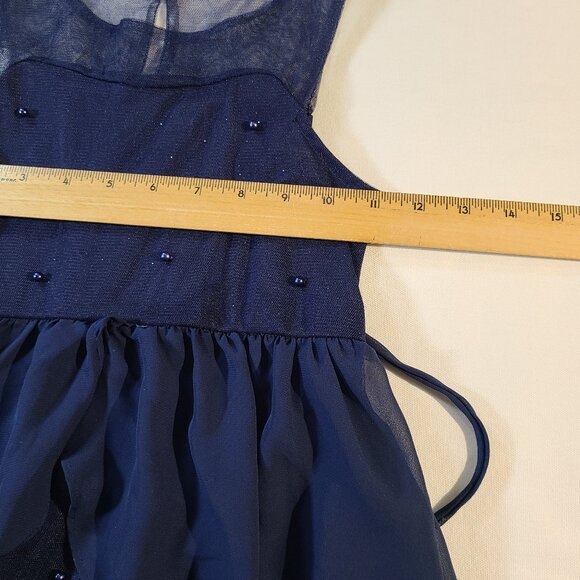 RMLA Girls 6X Blue Hi-Low Party Dress | Beaded Chiffon Sleeveless Overlay - Picture 6 of 9
